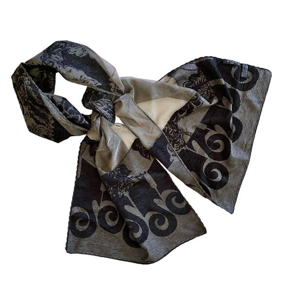 Etro Milano RARE Shimmering Floral Silk Chiffon Black Velvet Reversible Scarf - Picture 8 of 9